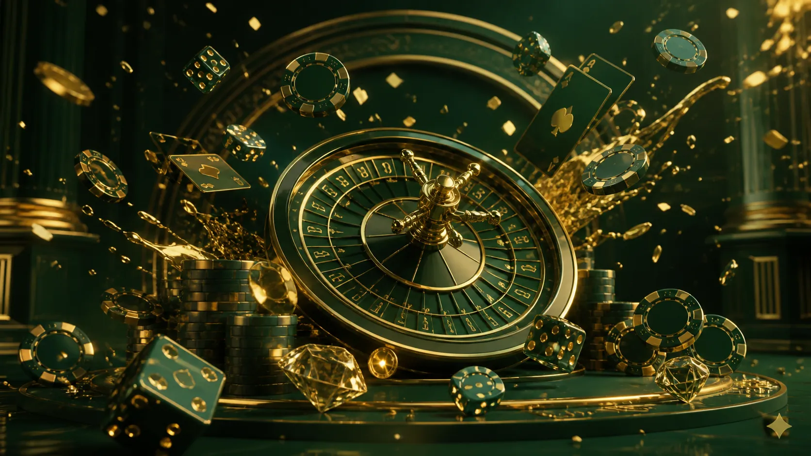 Futuristic holographic casino scene with floating neon poker chips and dice, embodying Betmica's luxurious theme.